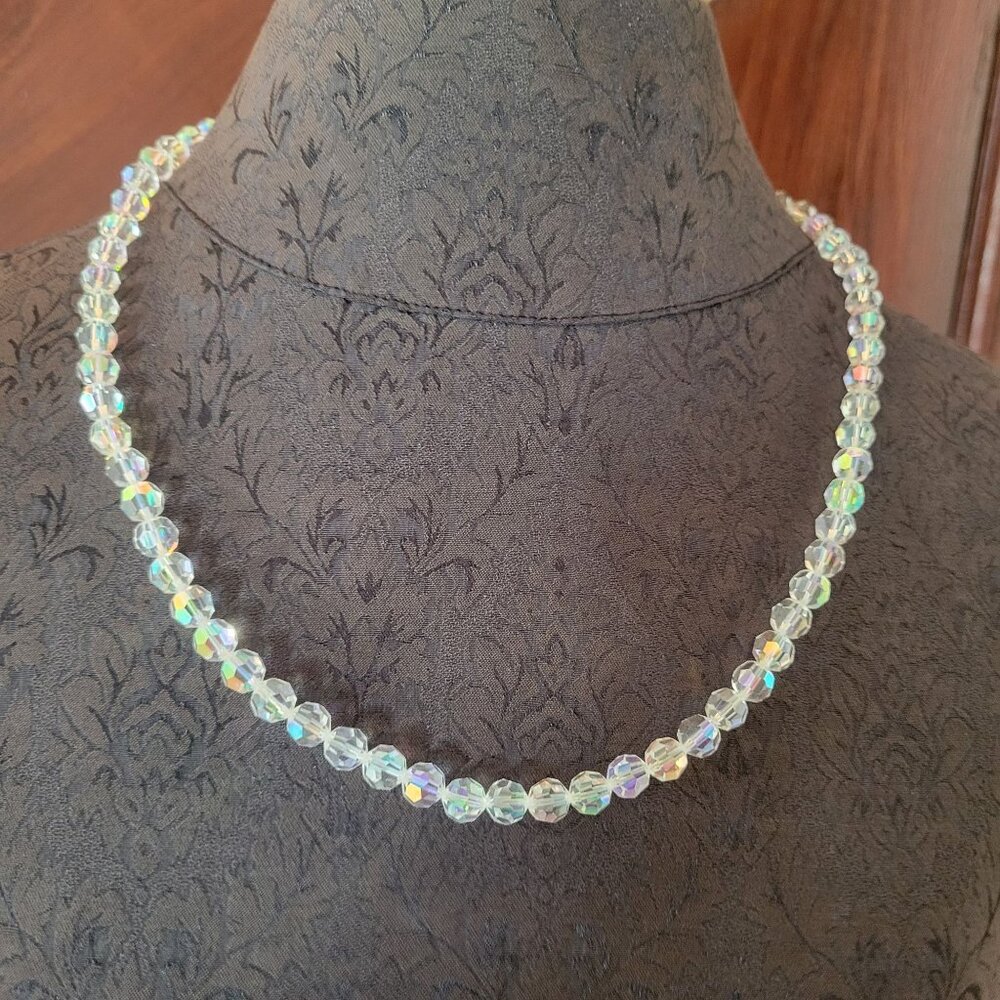 Aurora Borealis Crystal Bead Necklace With Gold-Tone Hook Clasp